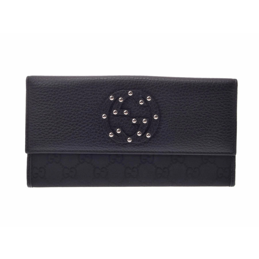 Gucci double hook long wallet leather black